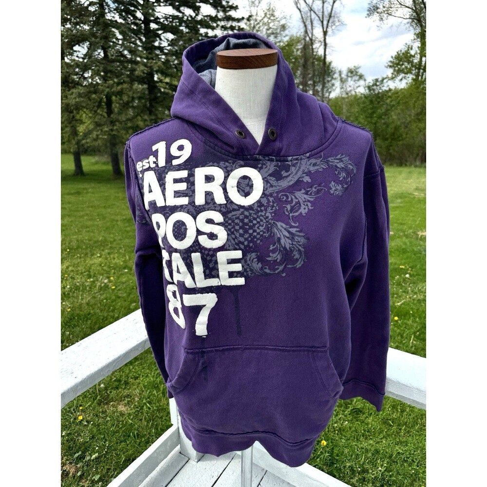 Y2K Aéropostale Purple Grunge Cyber Punk Graphic Skater Hoodie Large